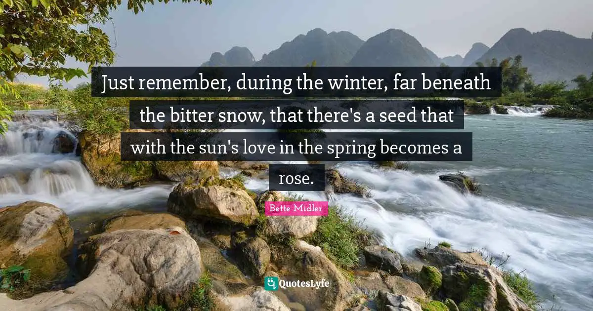 Just remember, during the winter, far beneath the bitter snow, that there's a seed that with the sun's love in the spring becomes a rose.
