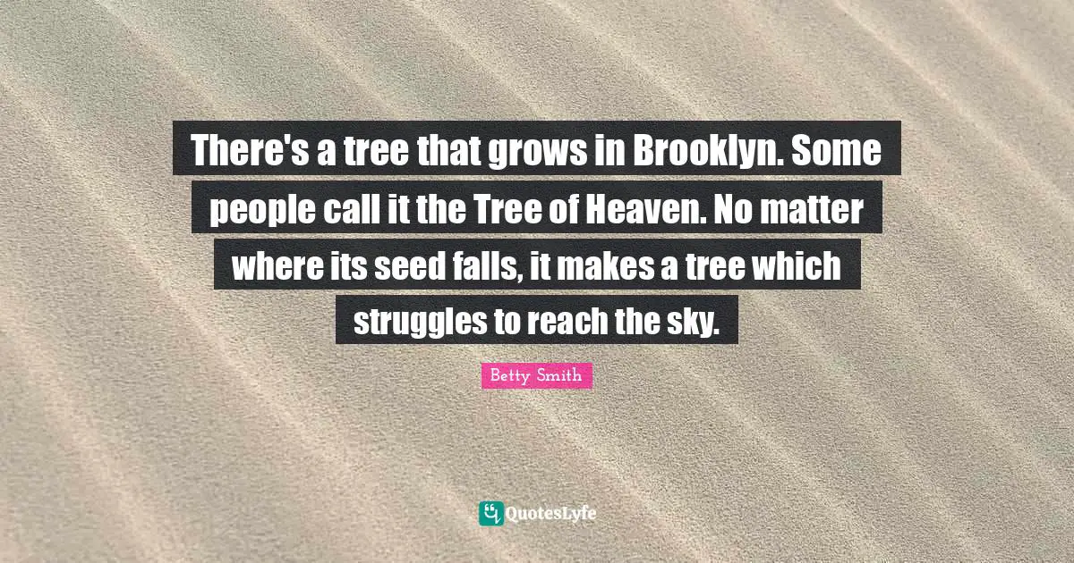 There's a tree that grows in Brooklyn. Some people call it the Tree of Heaven. No matter where its seed falls, it makes a tree which struggles to reach the sky.