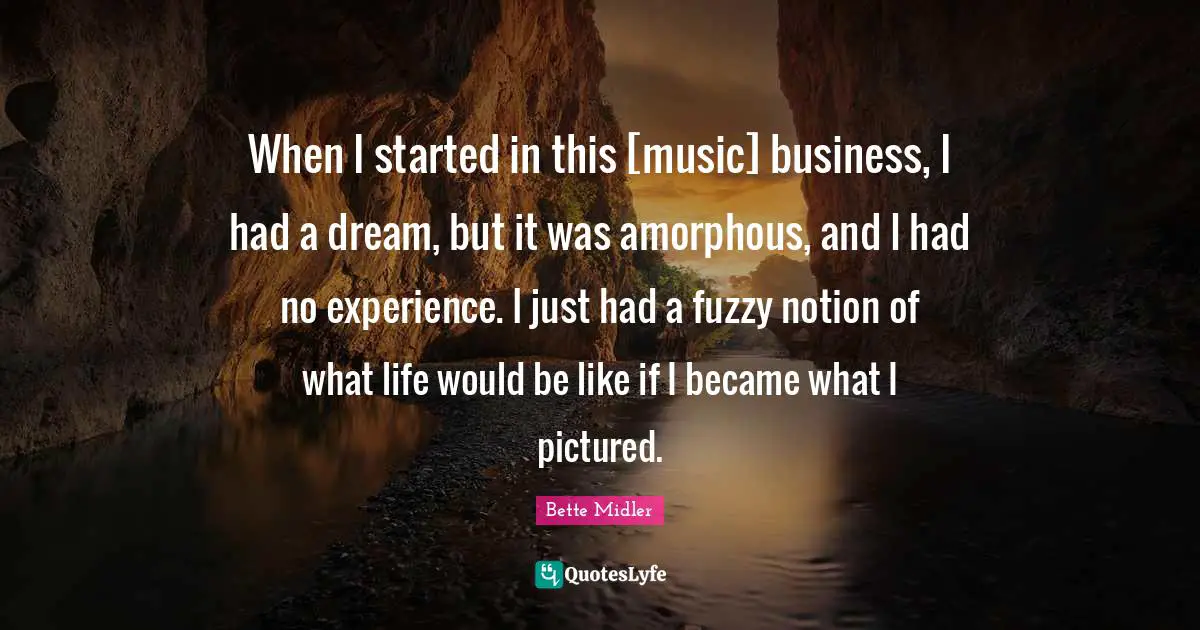 Fuzzy Quotes: "When I started in this [music] business, I had a dream, but it was amorphous, and I had no experience. I just had a fuzzy notion of what life would be like if I became what I pictured."