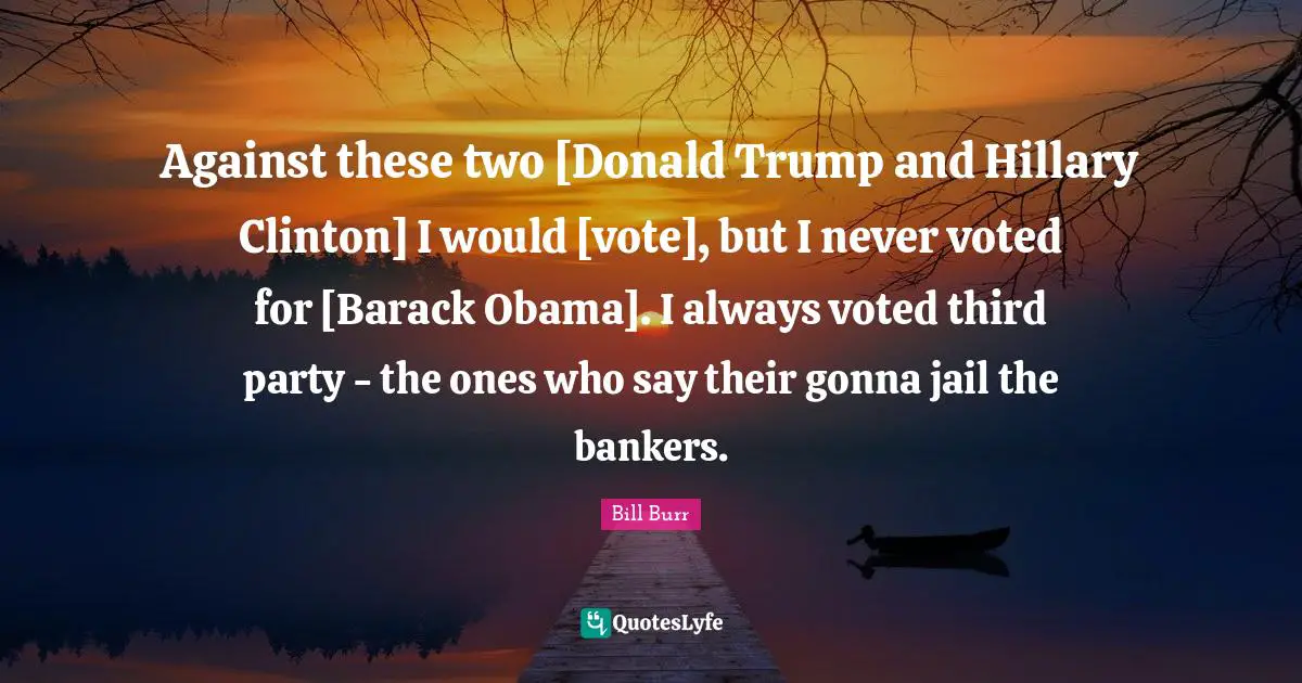 Against these two [Donald Trump and Hillary Clinton] I would [vote], but I never voted for [Barack Obama]. I always voted third party - the ones who say their gonna jail the bankers.