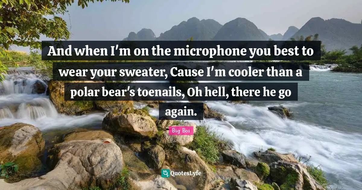 And when I'm on the microphone you best to wear your sweater, Cause I'm cooler than a polar bear's toenails, Oh hell, there he go again.