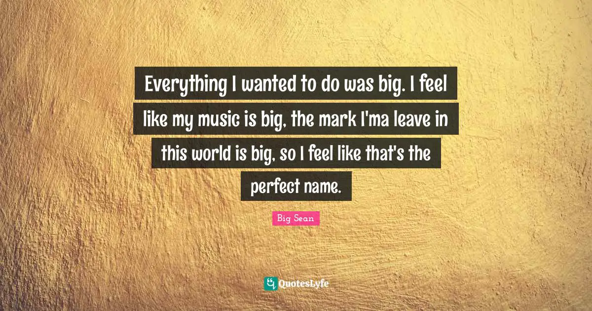 Everything I wanted to do was big. I feel like my music is big, the mark I'ma leave in this world is big, so I feel like that's the perfect name.