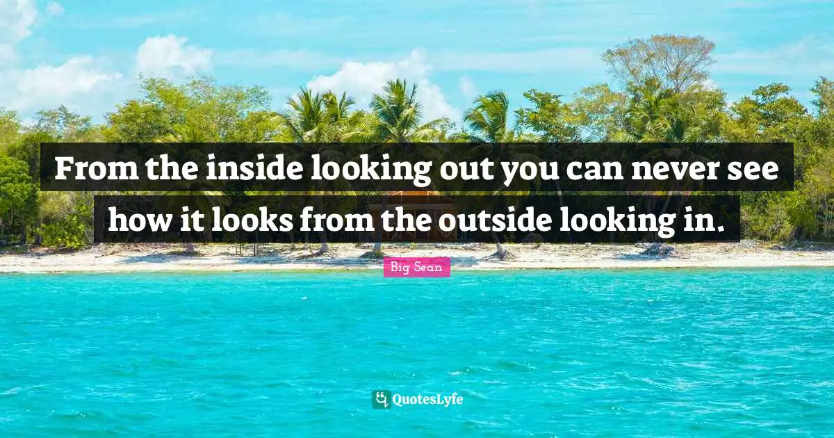 Outside Quotes: "From the inside looking out you can never see how it looks from the outside looking in."