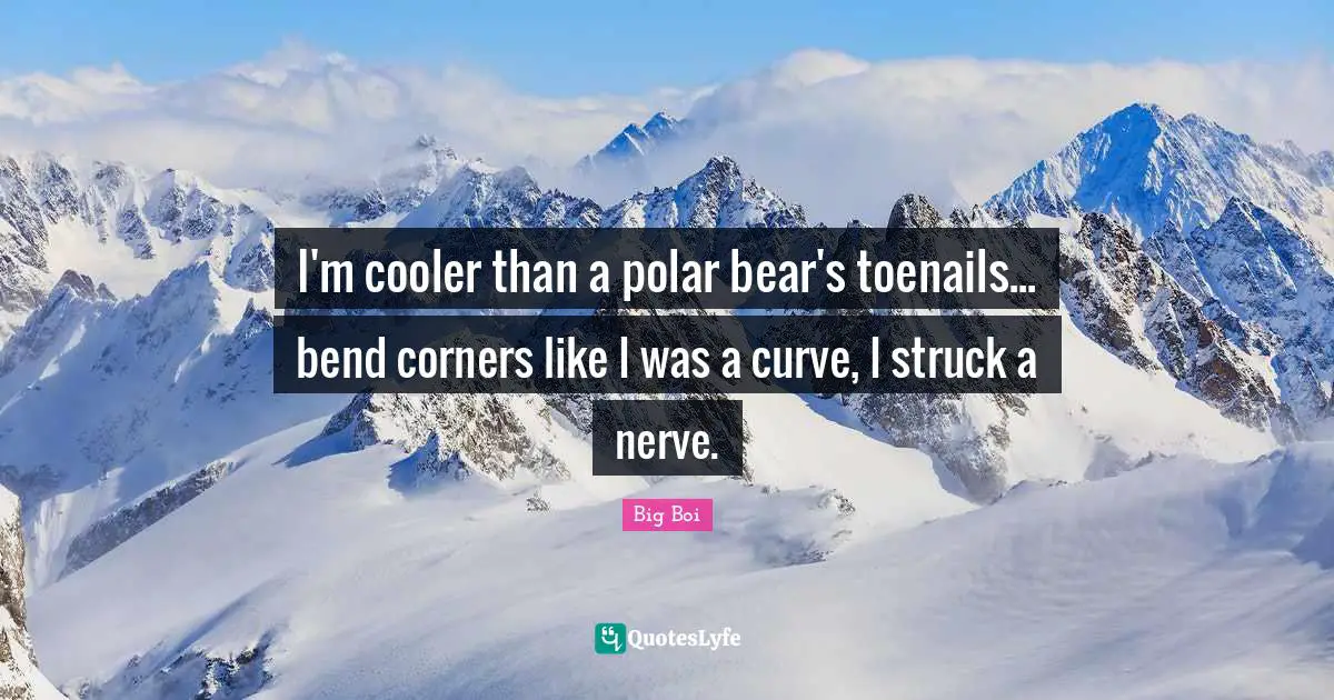 I'm cooler than a polar bear's toenails... bend corners like I was a curve, I struck a nerve.