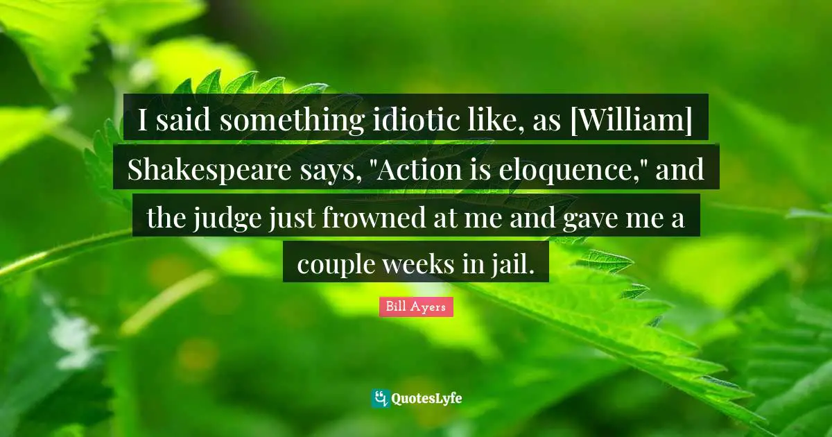 I said something idiotic like, as [William] Shakespeare says, "Action is eloquence," and the judge just frowned at me and gave me a couple weeks in jail.