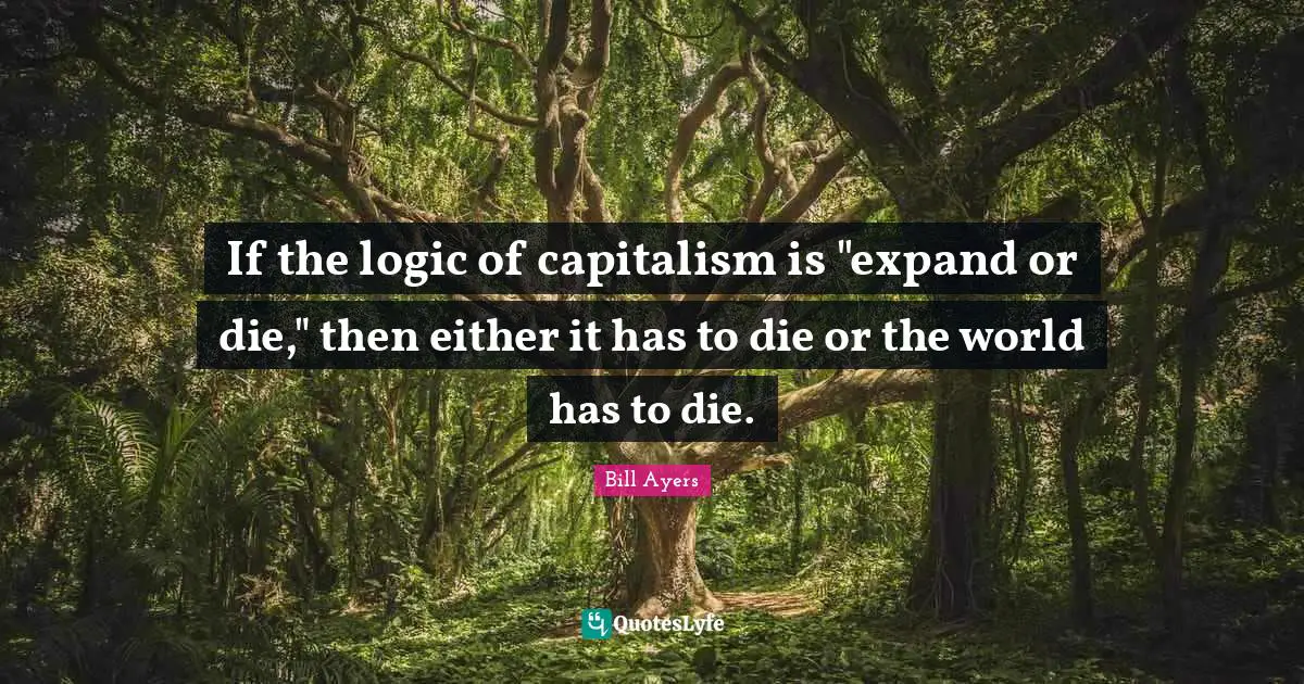 Bill Ayers Quotes: "If the logic of capitalism is "expand or die," then either it has to die or the world has to die."