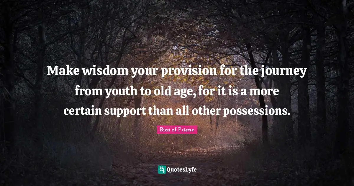 Make wisdom your provision for the journey from youth to old age, for it is a more certain support than all other possessions.