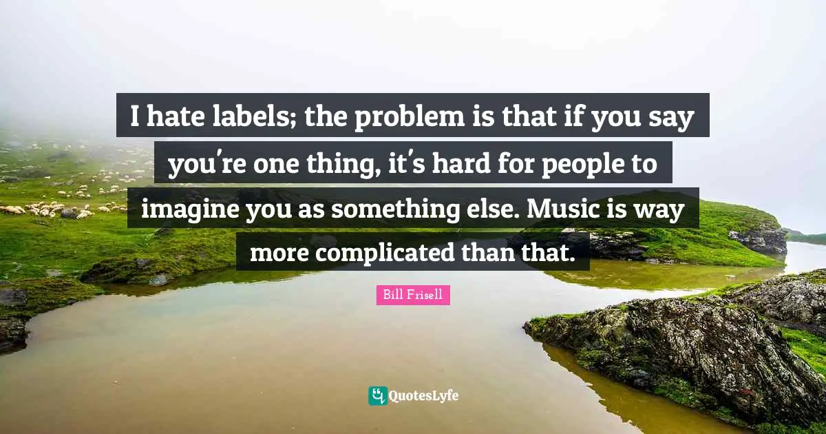 I hate labels; the problem is that if you say you're one thing, it's hard for people to imagine you as something else. Music is way more complicated than that.