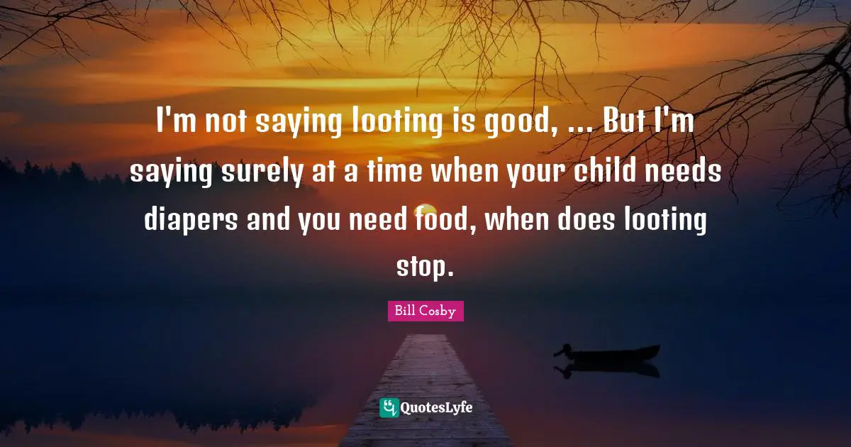 I'm not saying looting is good, ... But I'm saying surely at a time when your child needs diapers and you need food, when does looting stop.