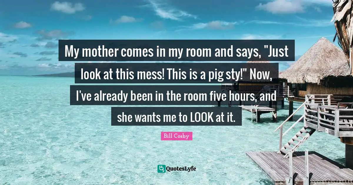 My mother comes in my room and says, "Just look at this mess! This is a pig sty!" Now, I've already been in the room five hours, and she wants me to LOOK at it.
