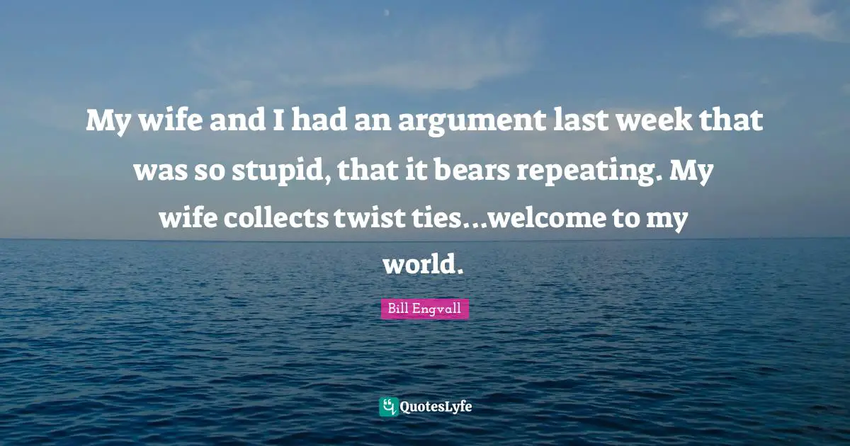 My wife and I had an argument last week that was so stupid, that it bears repeating. My wife collects twist ties...welcome to my world.