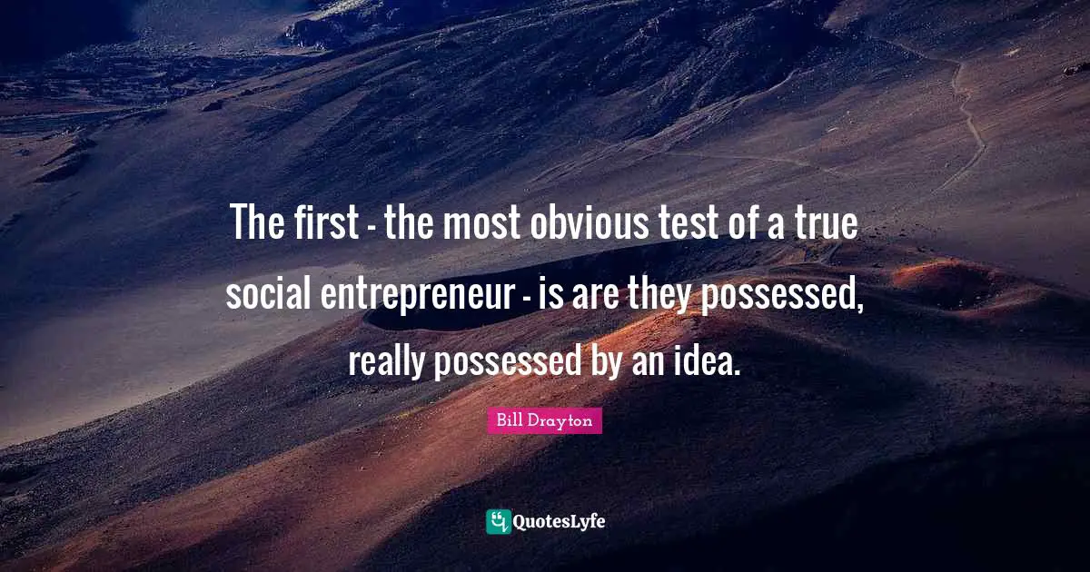 Bill Drayton Quotes: "The first - the most obvious test of a true social entrepreneur - is are they possessed, really possessed by an idea."