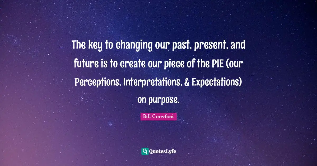 The key to changing our past, present, and future is to create our piece of the PIE (our Perceptions, Interpretations, & Expectations) on purpose.