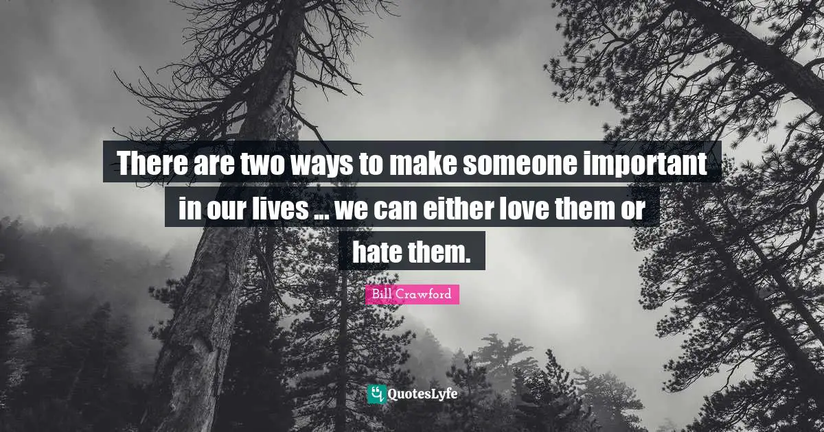 There are two ways to make someone important in our lives ... we can either love them or hate them.