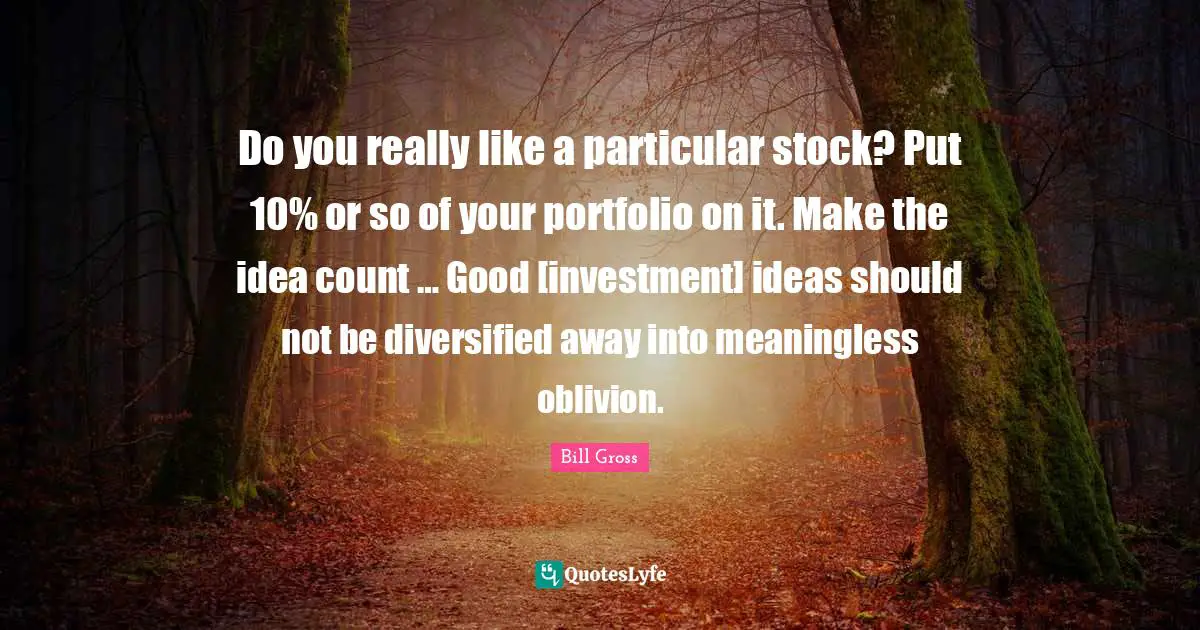 Do you really like a particular stock? Put 10% or so of your portfolio on it. Make the idea count … Good [investment] ideas should not be diversified away into meaningless oblivion.