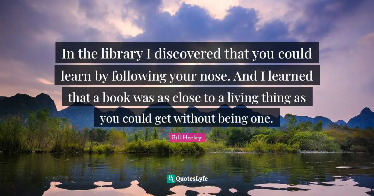In the library I discovered that you could learn by following your nose. And I learned that a book was as close to a living thing as you could get without being one.