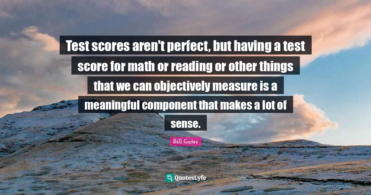 Test scores aren't perfect, but having a test score for math or reading or other things that we can objectively measure is a meaningful component that makes a lot of sense.