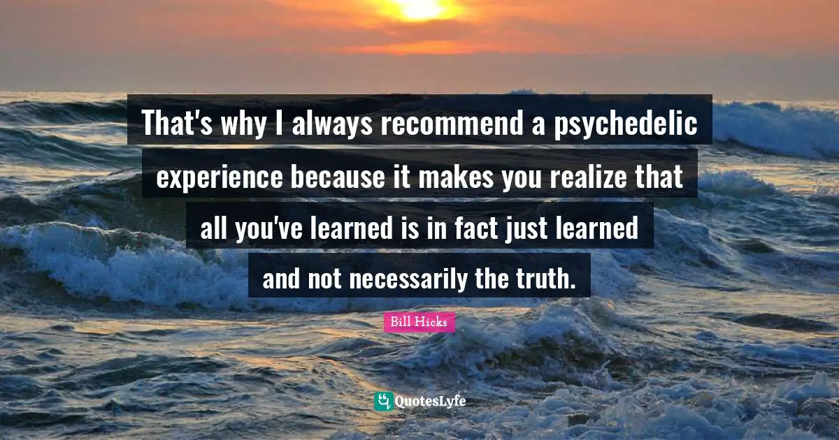 That's why I always recommend a psychedelic experience because it makes you realize that all you've learned is in fact just learned and not necessarily the truth.