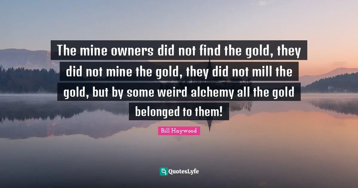 Owners Quotes: "The mine owners did not find the gold, they did not mine the gold, they did not mill the gold, but by some weird alchemy all the gold belonged to them!"