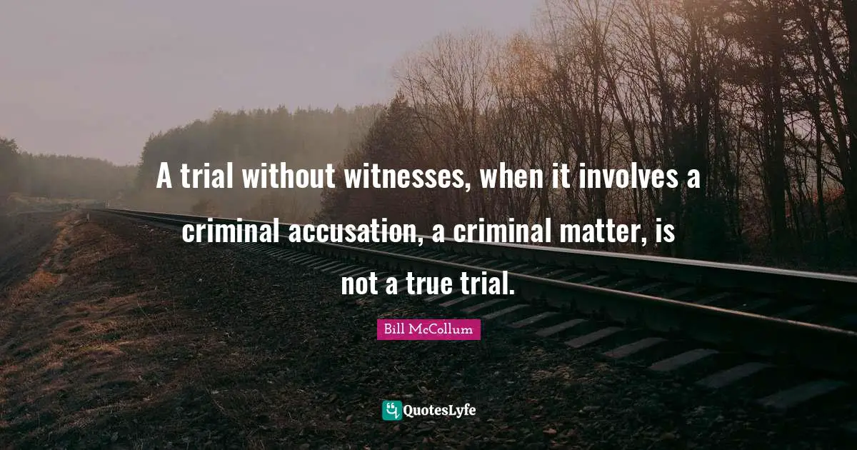 Accusation Quotes: "A trial without witnesses, when it involves a criminal accusation, a criminal matter, is not a true trial."