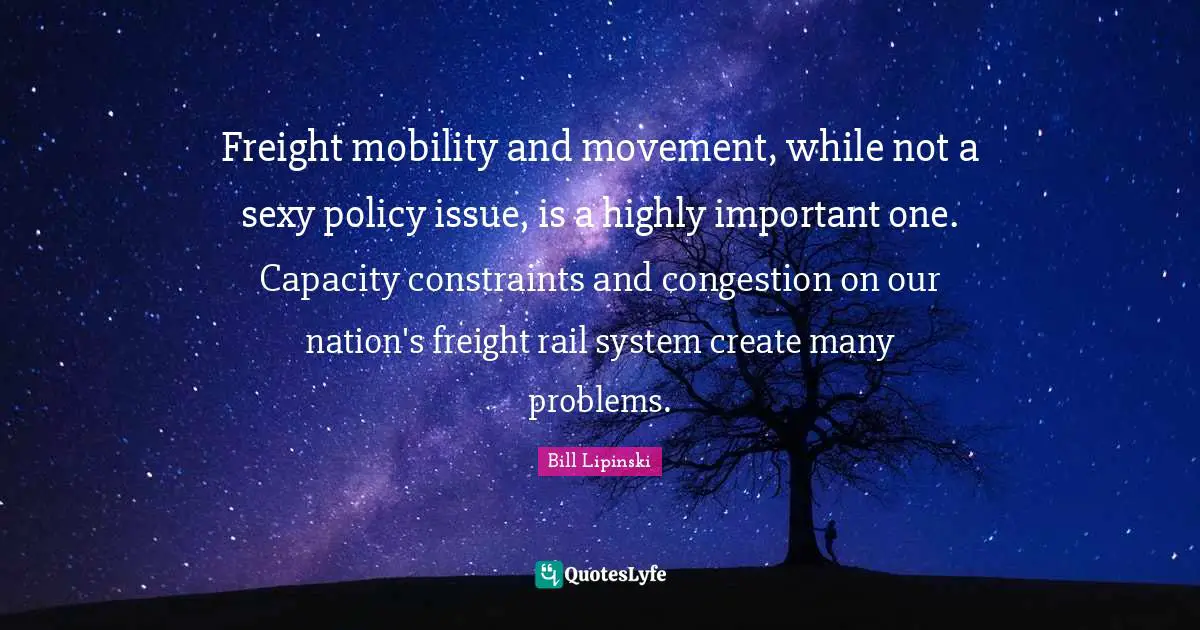 Freight mobility and movement, while not a sexy policy issue, is a highly important one. Capacity constraints and congestion on our nation's freight rail system create many problems.