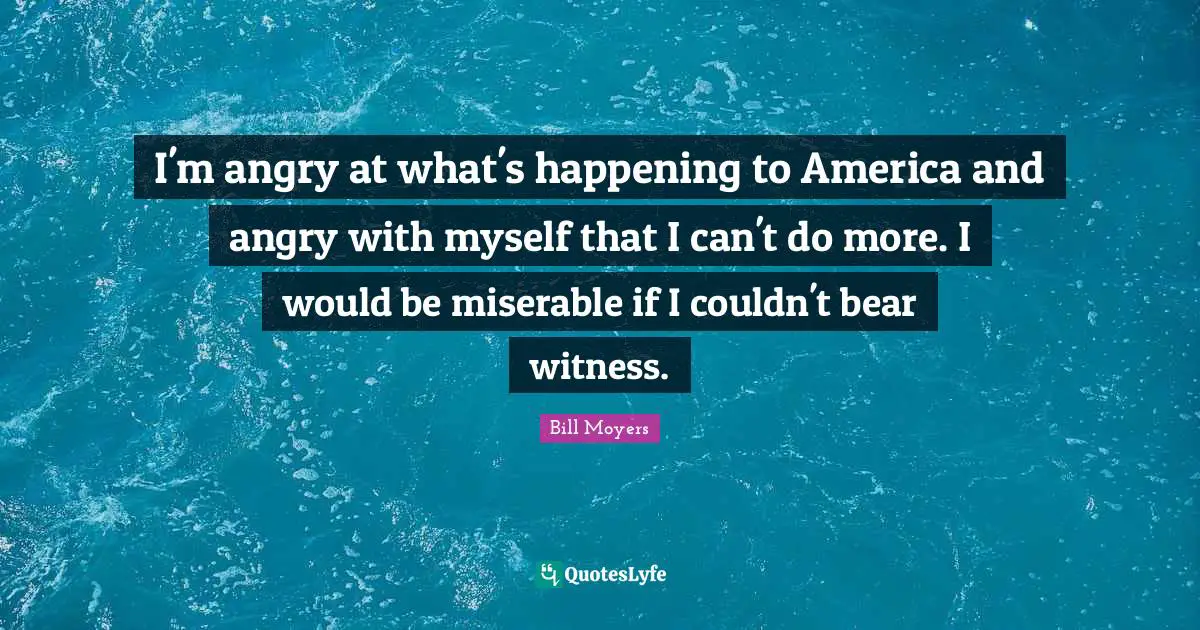 I'm angry at what's happening to America and angry with myself that I can't do more. I would be miserable if I couldn't bear witness.