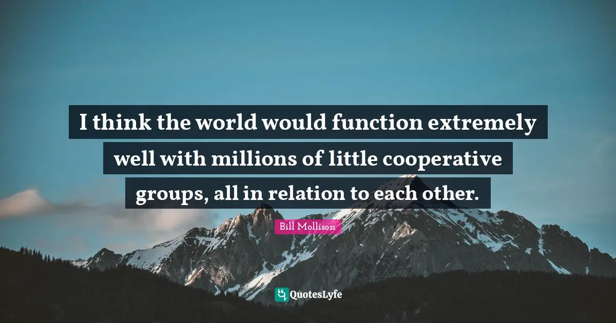 I think the world would function extremely well with millions of little cooperative groups, all in relation to each other.