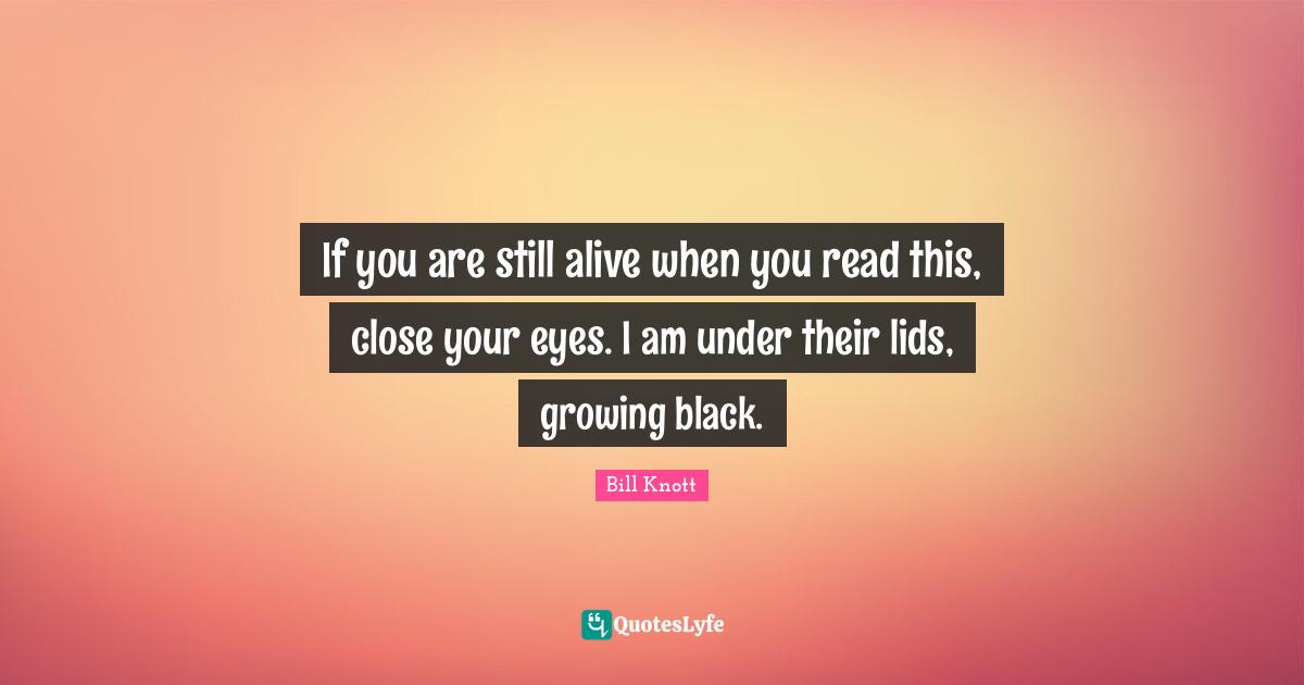 If you are still alive when you read this, close your eyes. I am under their lids, growing black.
