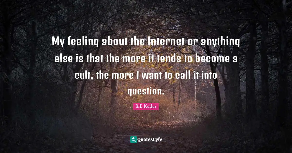 My feeling about the Internet or anything else is that the more it tends to become a cult, the more I want to call it into question.