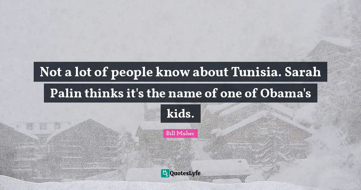 Bill Maher Quotes: "Not a lot of people know about Tunisia. Sarah Palin thinks it's the name of one of Obama's kids."