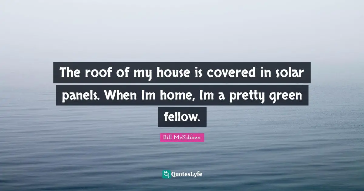 The roof of my house is covered in solar panels. When Im home, Im a pretty green fellow.