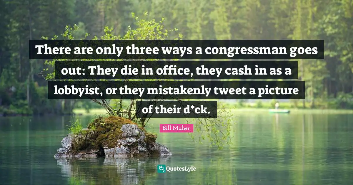 There are only three ways a congressman goes out: They die in office, they cash in as a lobbyist, or they mistakenly tweet a picture of their d*ck.