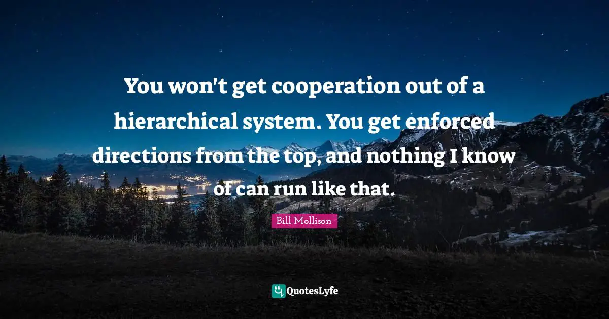 You won't get cooperation out of a hierarchical system. You get enforced directions from the top, and nothing I know of can run like that.