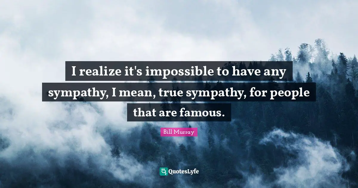 I realize it's impossible to have any sympathy, I mean, true sympathy, for people that are famous.