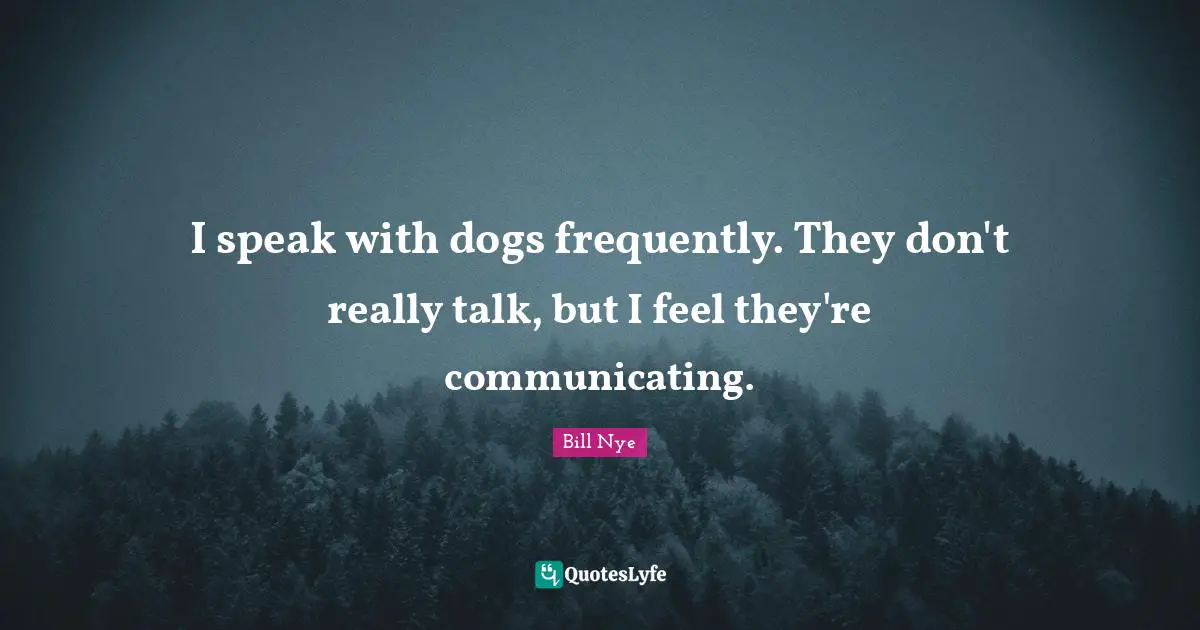 Dog Quotes: "I speak with dogs frequently. They don't really talk, but I feel they're communicating."