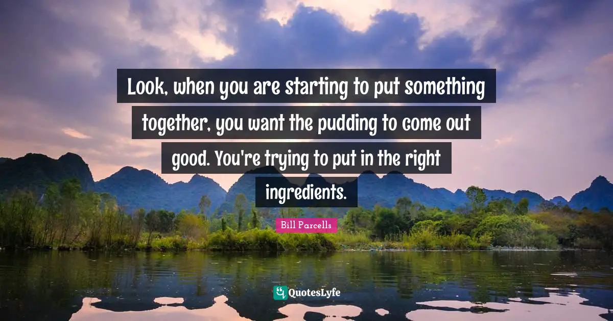 Look, when you are starting to put something together, you want the pudding to come out good. You're trying to put in the right ingredients.