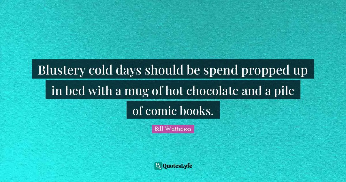 Mug Quotes: "Blustery cold days should be spend propped up in bed with a mug of hot chocolate and a pile of comic books."