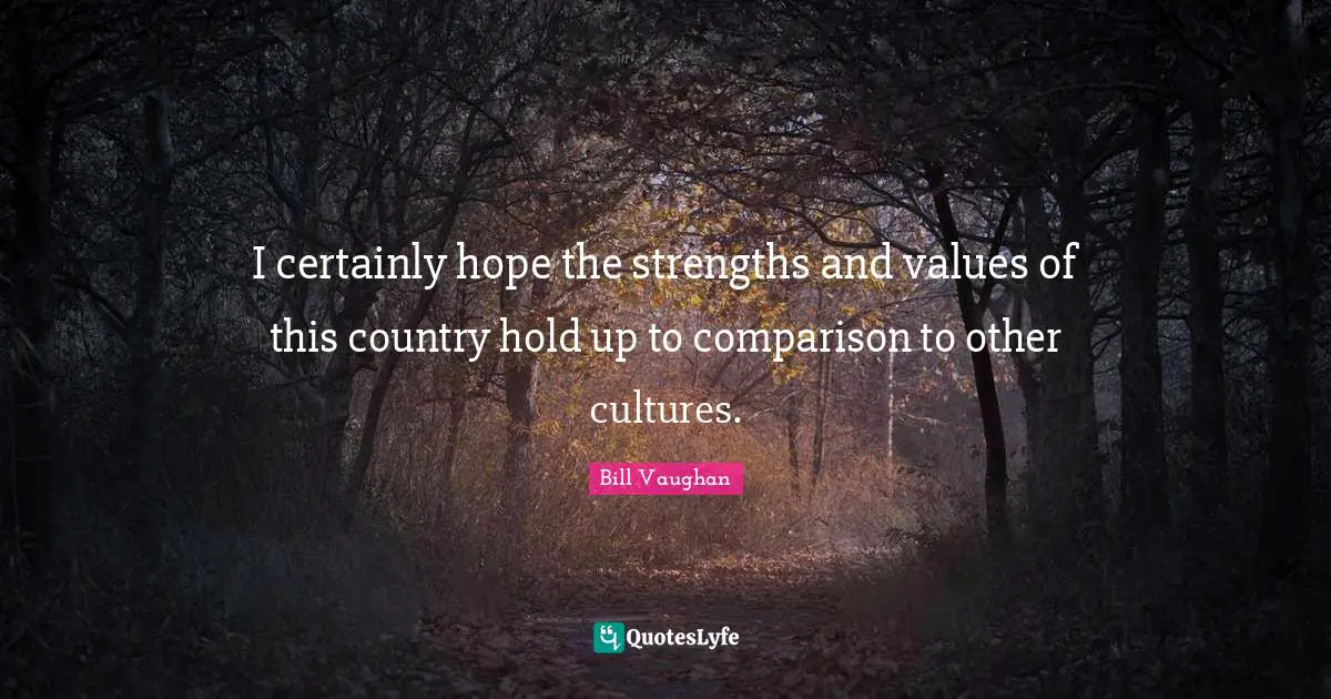 I certainly hope the strengths and values of this country hold up to comparison to other cultures.