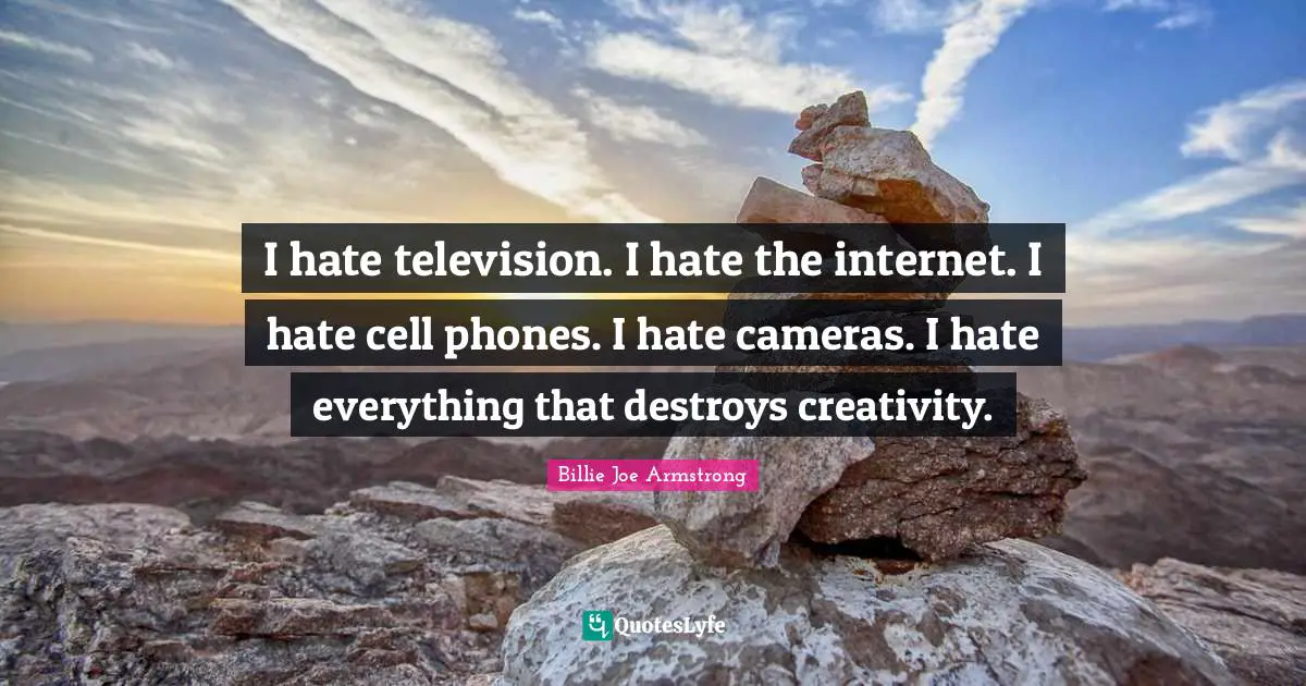 I hate television. I hate the internet. I hate cell phones. I hate cameras. I hate everything that destroys creativity.