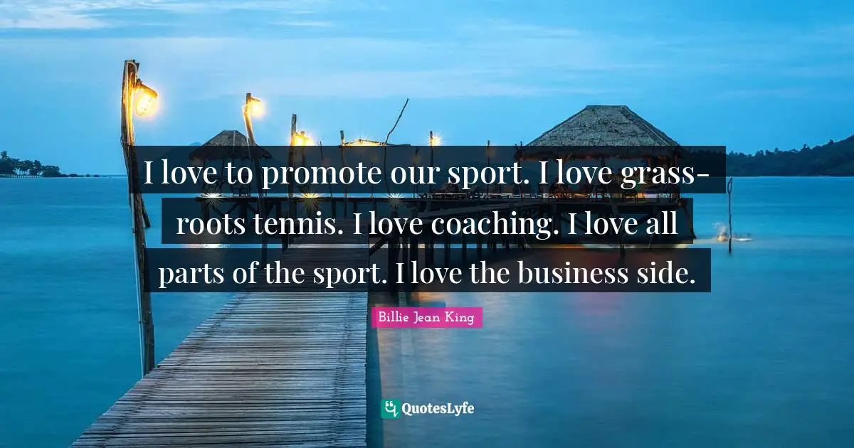 I love to promote our sport. I love grass-roots tennis. I love coaching. I love all parts of the sport. I love the business side.