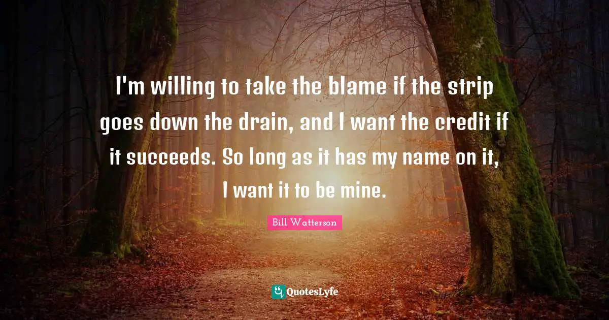 I'm willing to take the blame if the strip goes down the drain, and I want the credit if it succeeds. So long as it has my name on it, I want it to be mine.