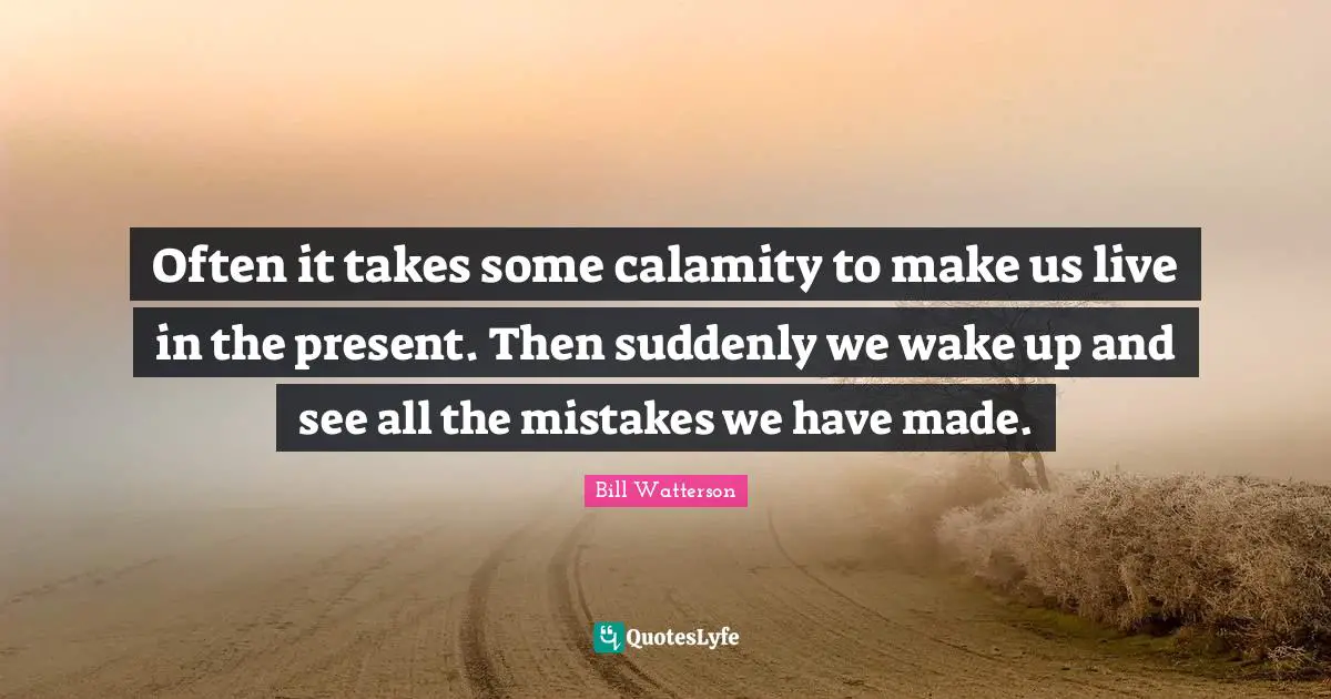 Calamity Quotes: "Often it takes some calamity to make us live in the present. Then suddenly we wake up and see all the mistakes we have made."