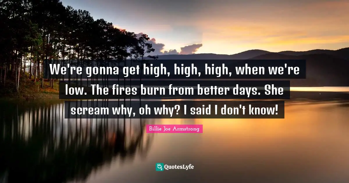 We're gonna get high, high, high, when we're low. The fires burn from better days. She scream why, oh why? I said I don't know!