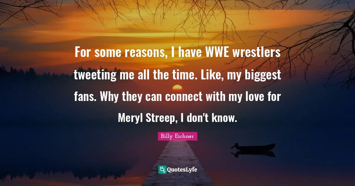 For some reasons, I have WWE wrestlers tweeting me all the time. Like, my biggest fans. Why they can connect with my love for Meryl Streep, I don't know.