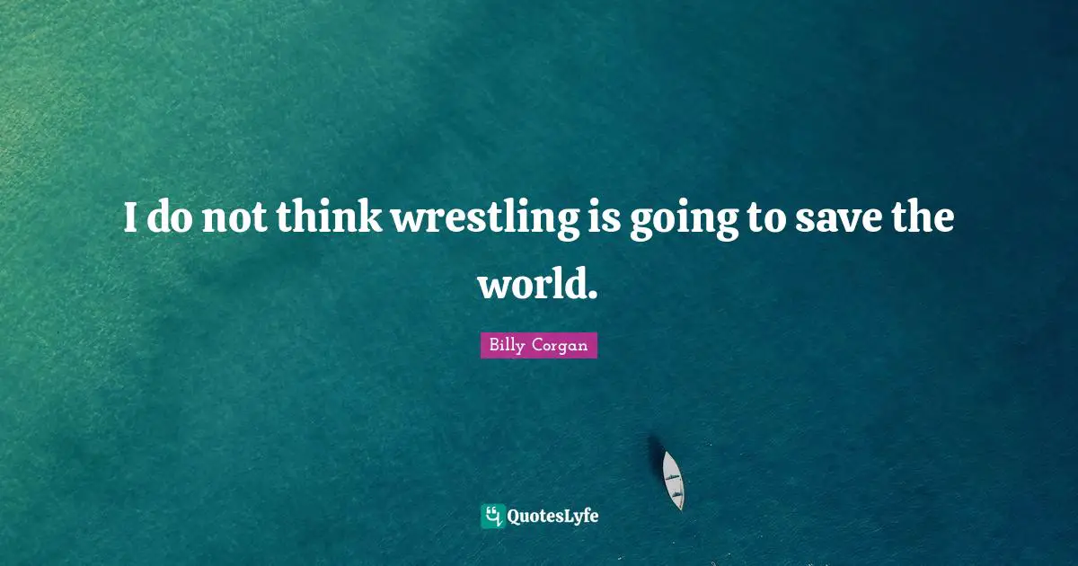 I do not think wrestling is going to save the world.