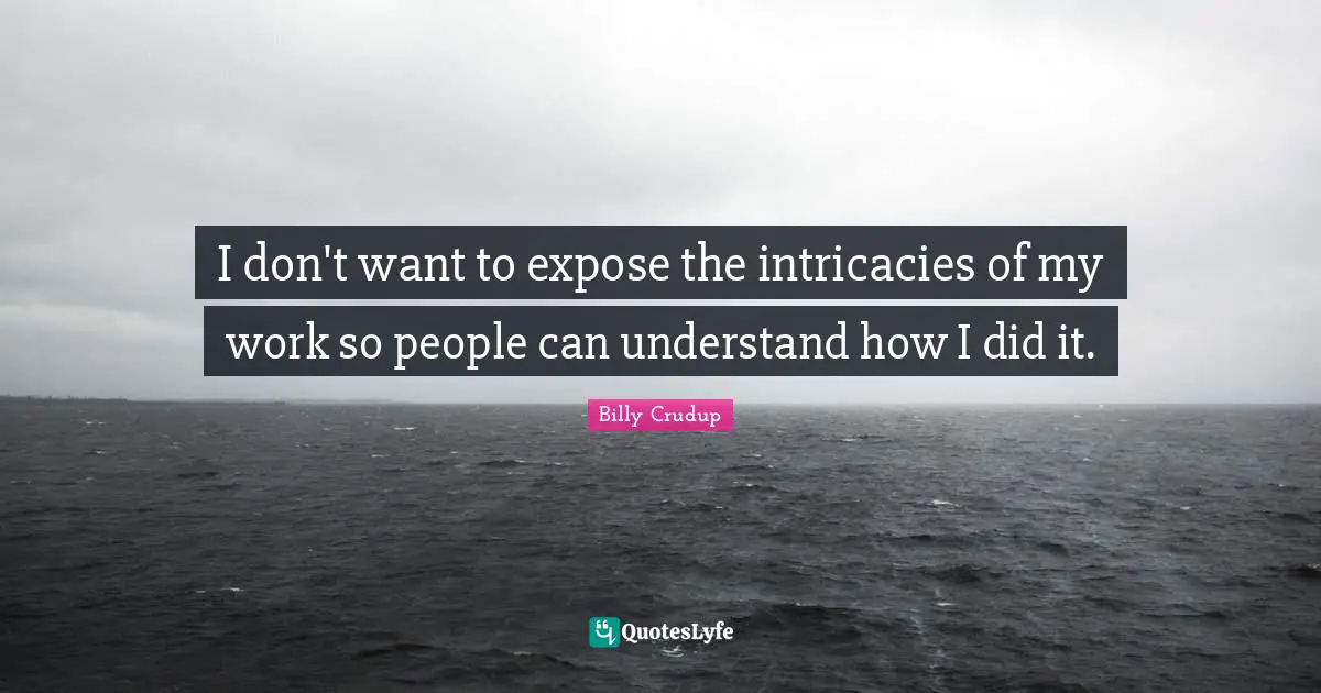 I don't want to expose the intricacies of my work so people can understand how I did it.