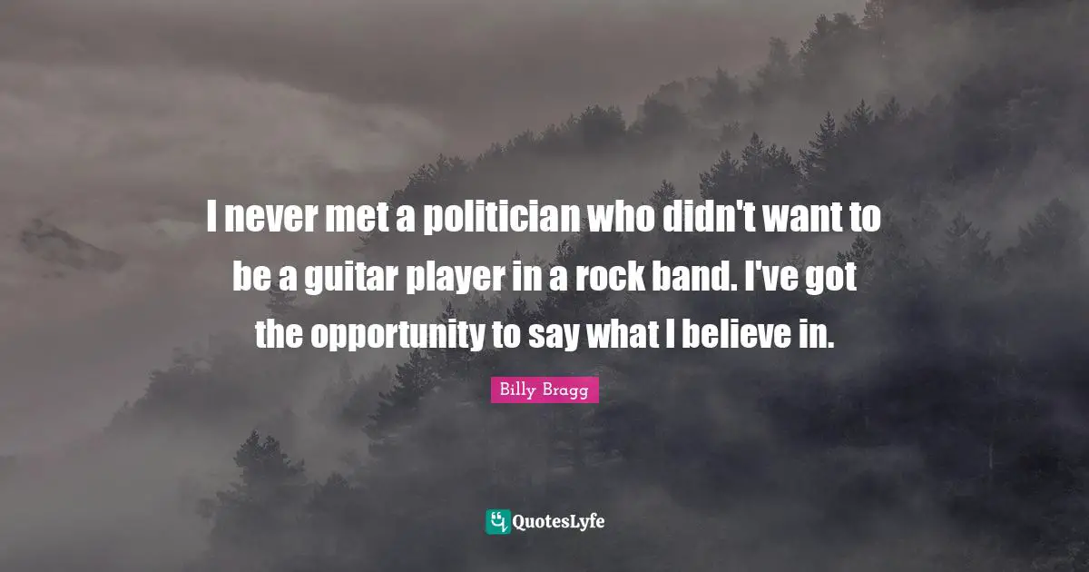 I never met a politician who didn't want to be a guitar player in a rock band. I've got the opportunity to say what I believe in.