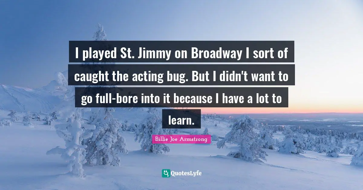 I played St. Jimmy on Broadway I sort of caught the acting bug. But I didn't want to go full-bore into it because I have a lot to learn.