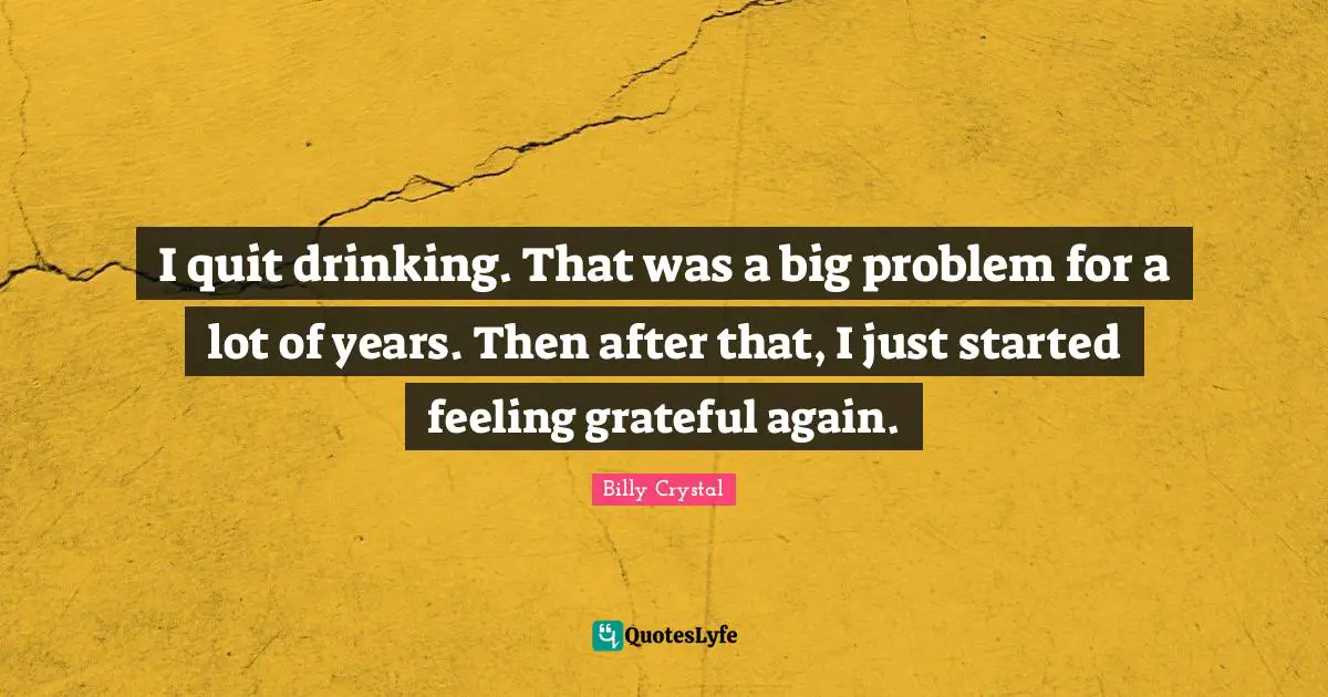 Billy Crystal Quotes: "I quit drinking. That was a big problem for a lot of years. Then after that, I just started feeling grateful again."