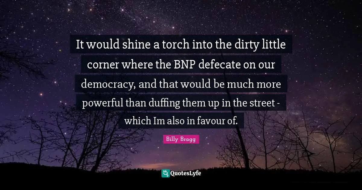 It would shine a torch into the dirty little corner where the BNP defecate on our democracy, and that would be much more powerful than duffing them up in the street - which Im also in favour of.